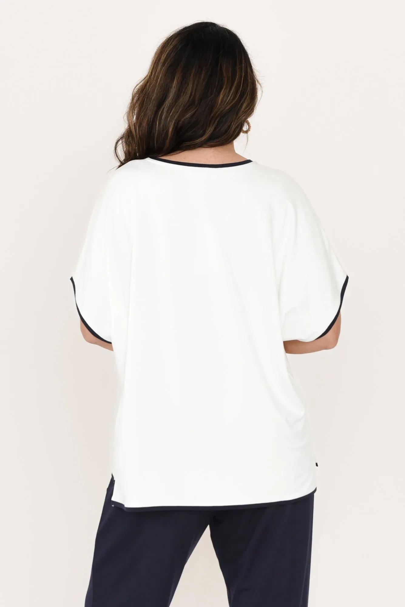 Clara White Contrast Navy Trim Tee sold by Blue Bungalow product image thumbnail 4