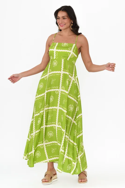 Julietta Green Tile Sleeveless Maxi Dress sold by Blue Bungalow