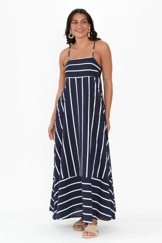 Lainey Navy Stripe Cotton Sleeveless Dress sold by Blue Bungalow