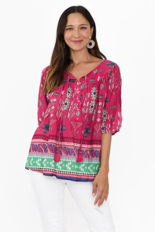 Claris Fuchsia Mosaic Crinkle Cotton Top sold by Blue Bungalow