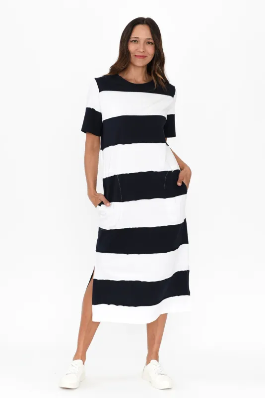 Bold Navy Stripe Cotton Tee Dress sold by Blue Bungalow