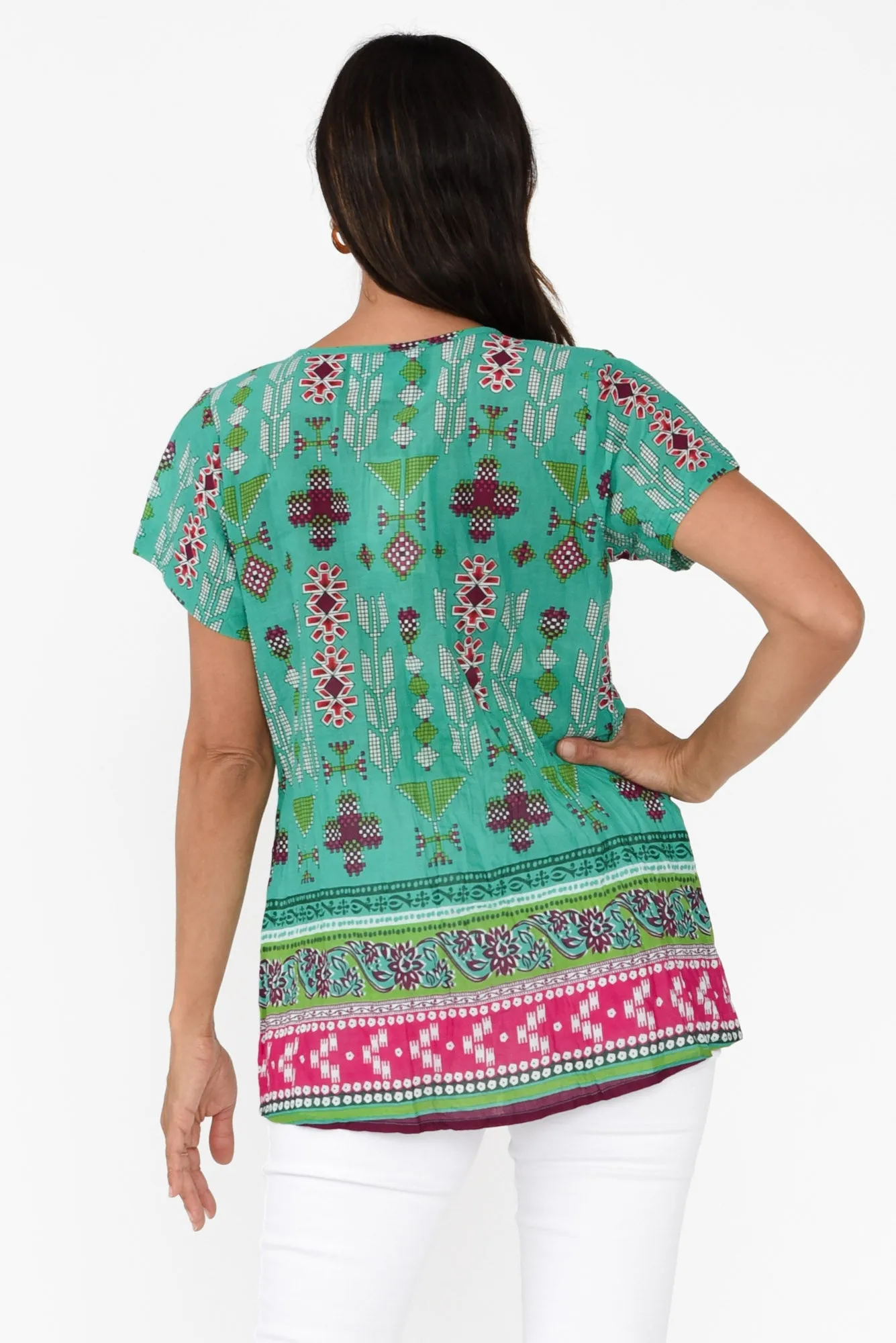 Fia Aqua Mosaic Crinkle Cotton Top sold by Blue Bungalow product image thumbnail 4