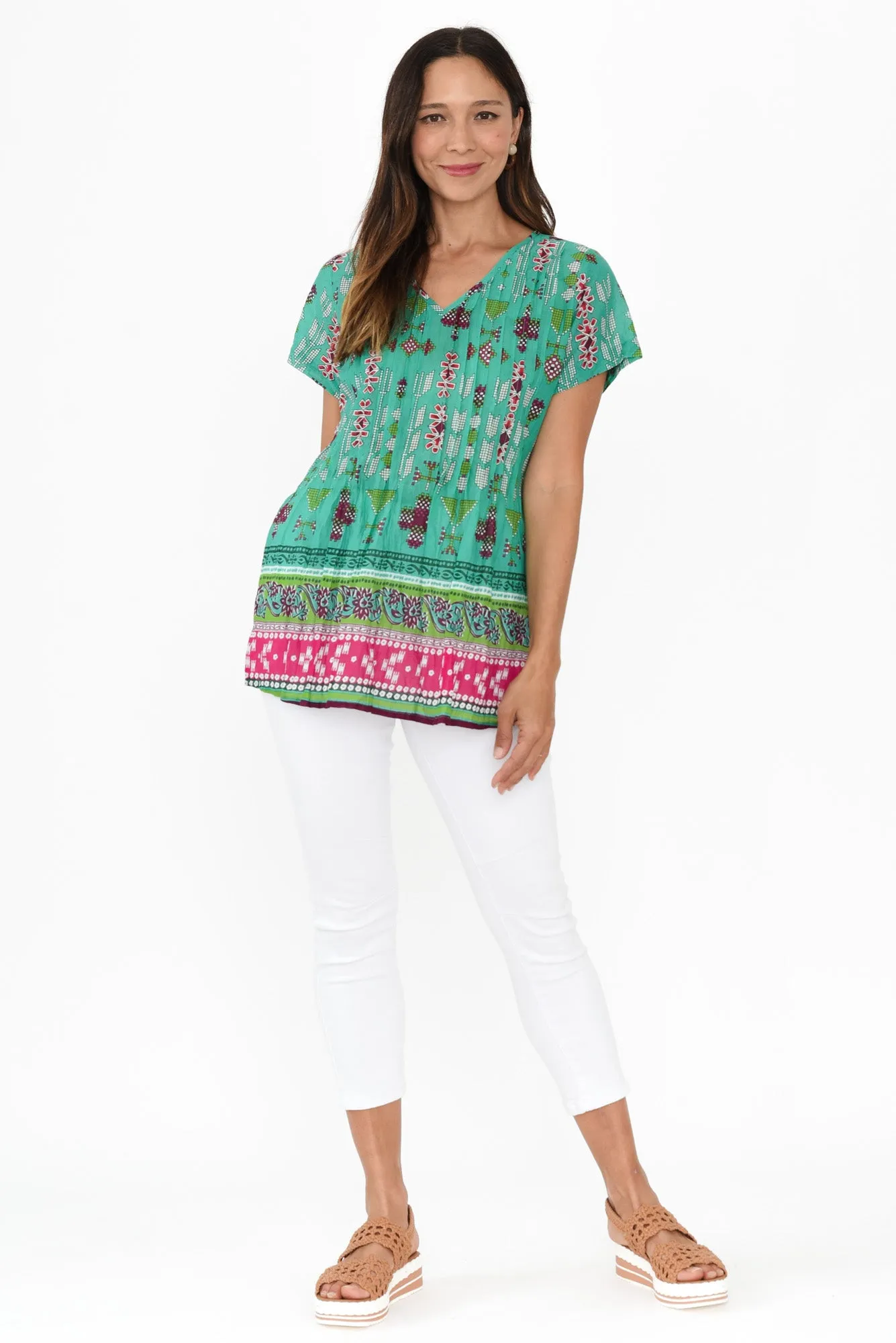 Fia Aqua Mosaic Crinkle Cotton Top sold by Blue Bungalow product image thumbnail 2