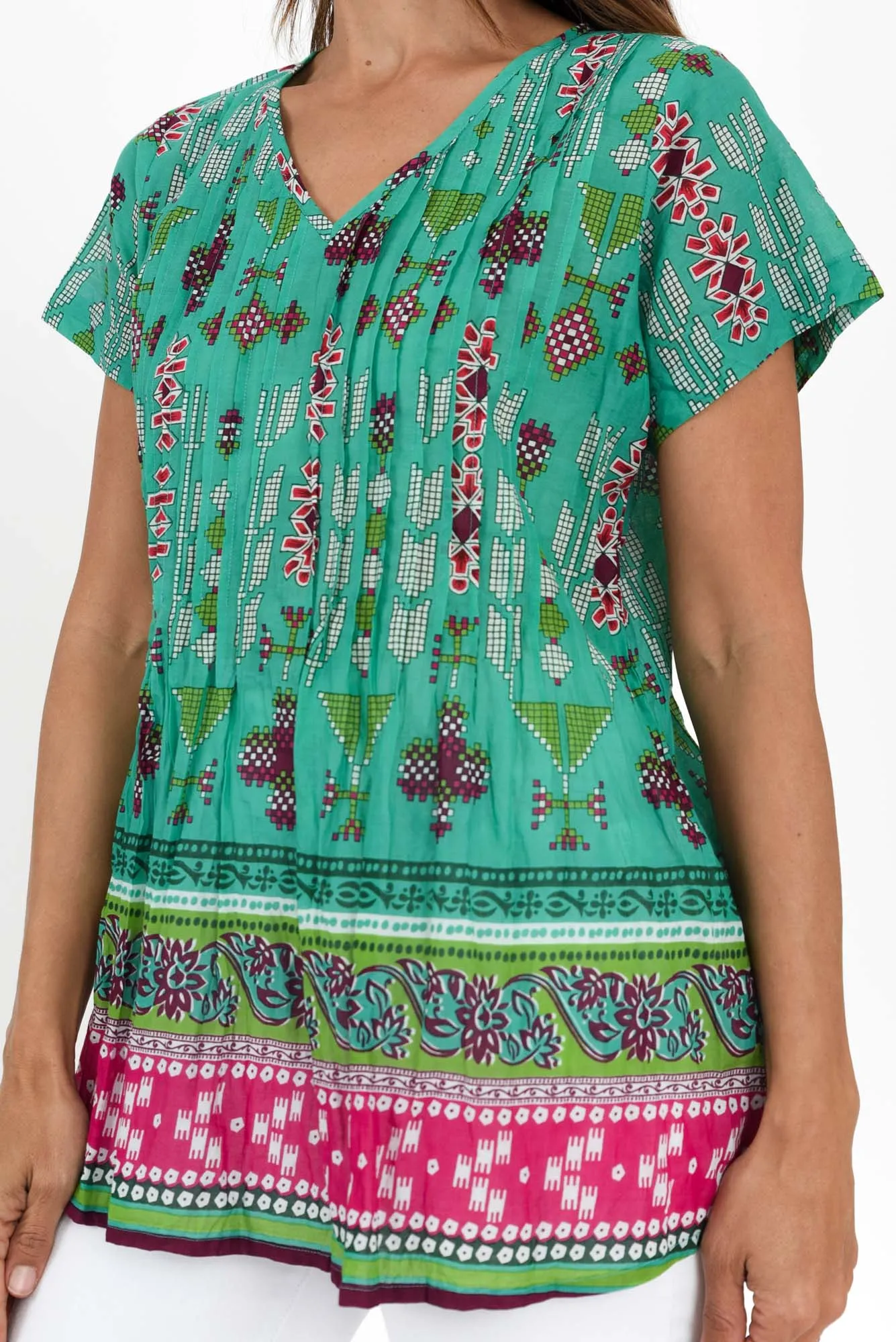 Fia Aqua Mosaic Crinkle Cotton Top sold by Blue Bungalow product image thumbnail 5