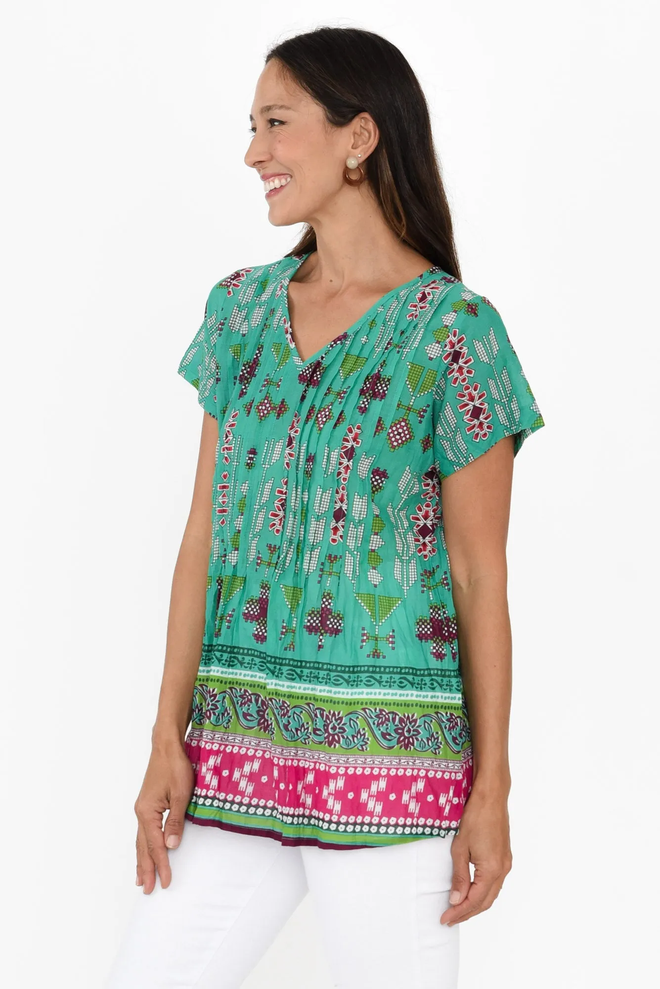 Fia Aqua Mosaic Crinkle Cotton Top sold by Blue Bungalow product image thumbnail 3