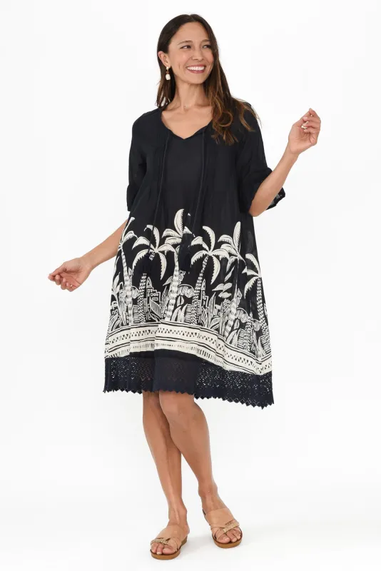 Cayman Navy Palm Cotton Tunic Dress sold by Blue Bungalow