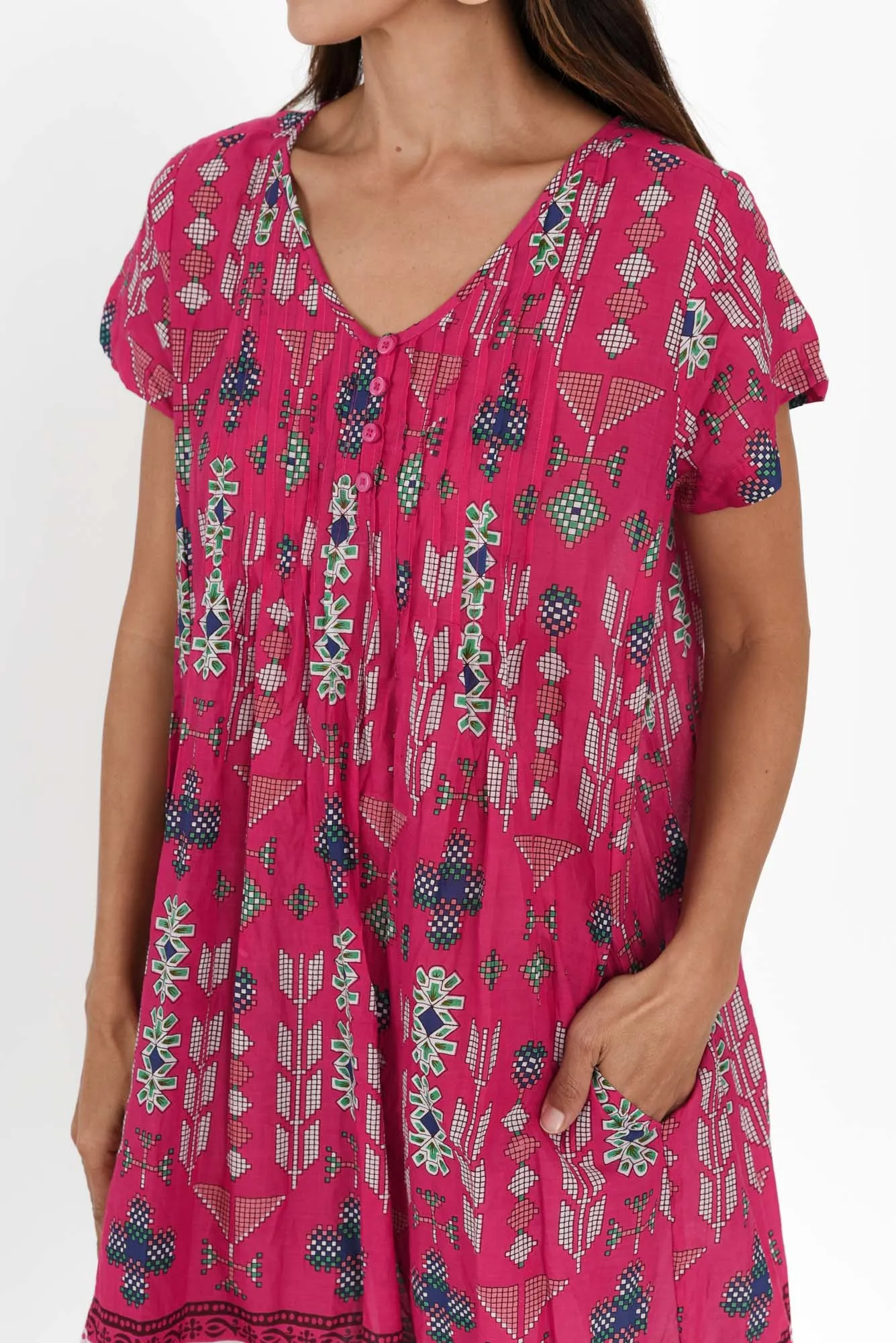 Sabina Fuchsia Mosaic Crinkle Cotton Dress sold by Blue Bungalow product image thumbnail 5