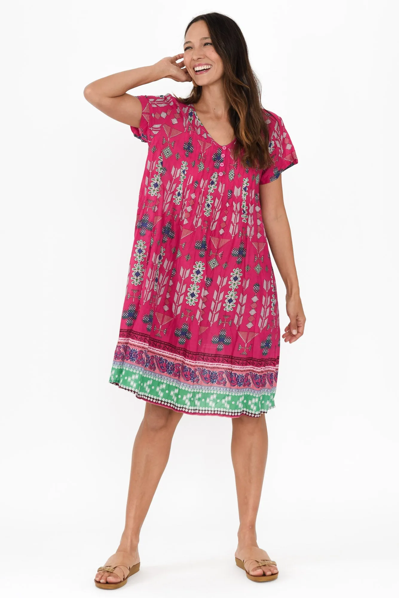 Sabina Fuchsia Mosaic Crinkle Cotton Dress sold by Blue Bungalow product image thumbnail 2