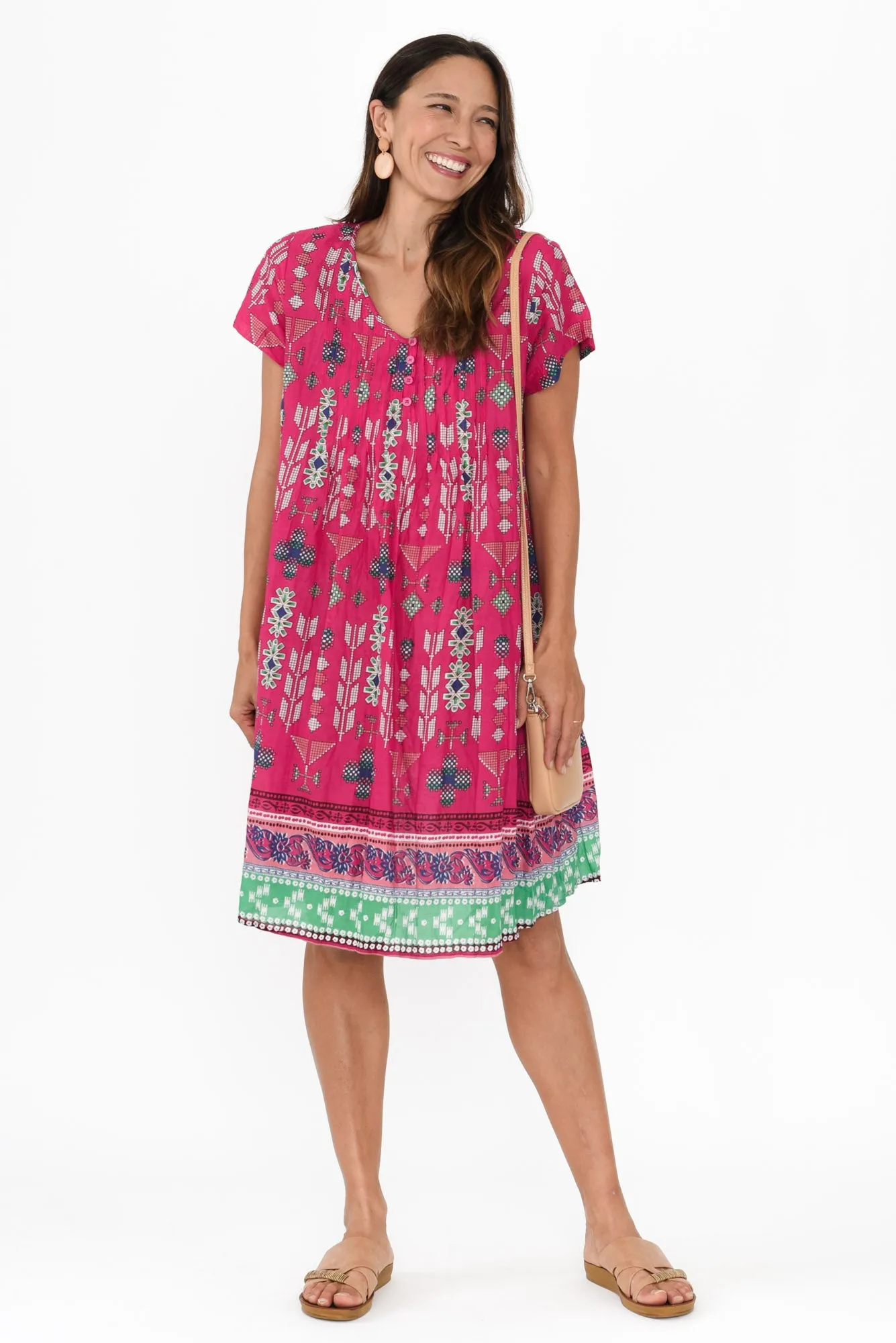 Sabina Fuchsia Mosaic Crinkle Cotton Dress sold by Blue Bungalow