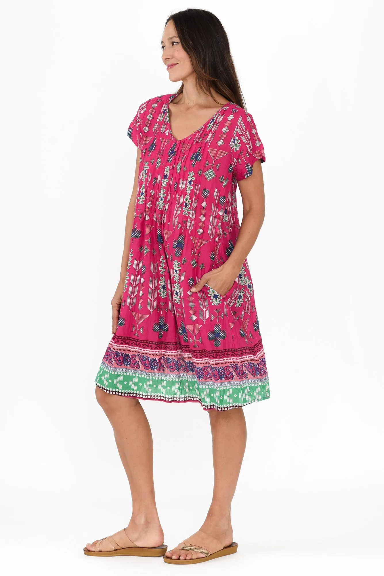 Sabina Fuchsia Mosaic Crinkle Cotton Dress sold by Blue Bungalow product image thumbnail 3