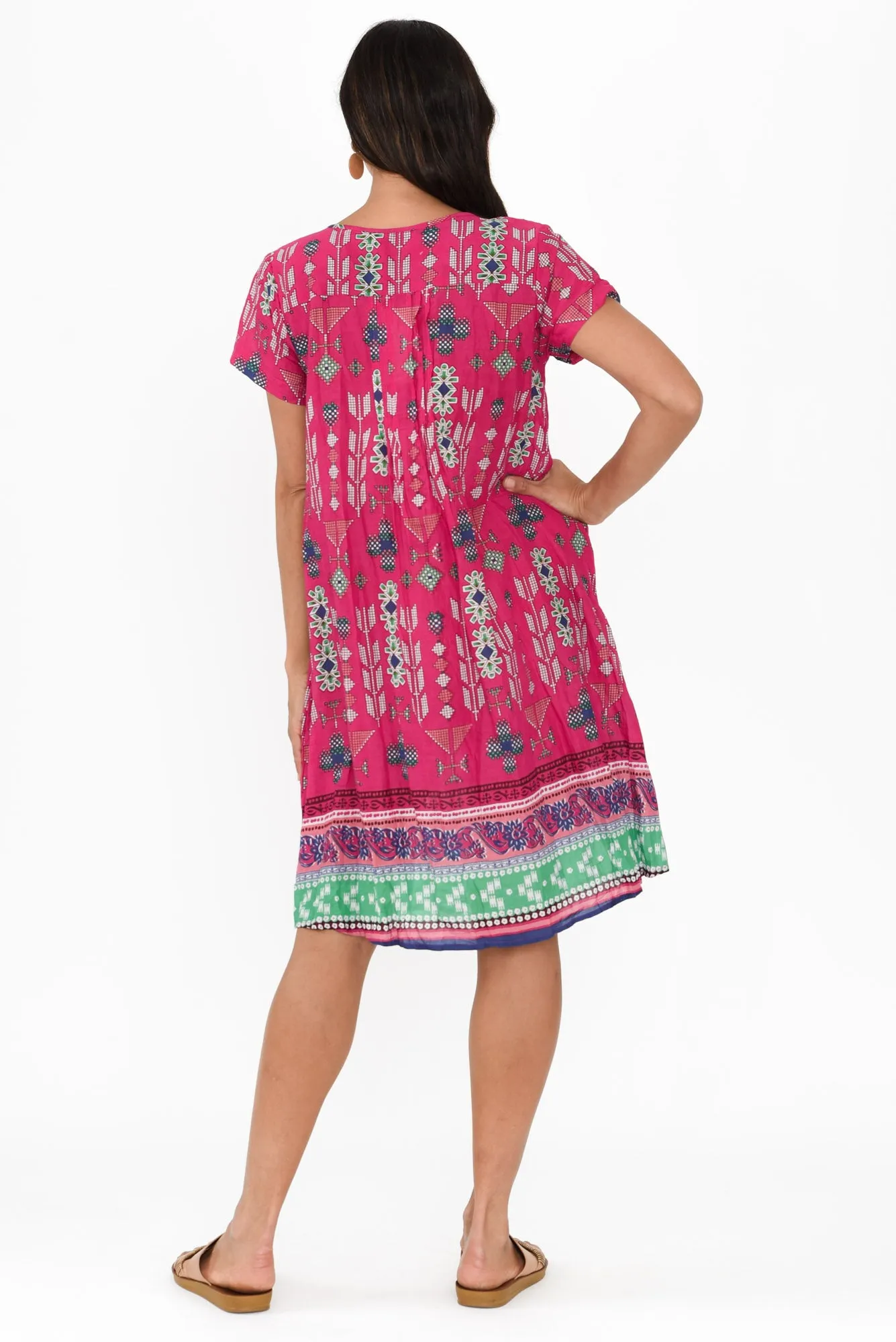 Sabina Fuchsia Mosaic Crinkle Cotton Dress sold by Blue Bungalow product image thumbnail 4
