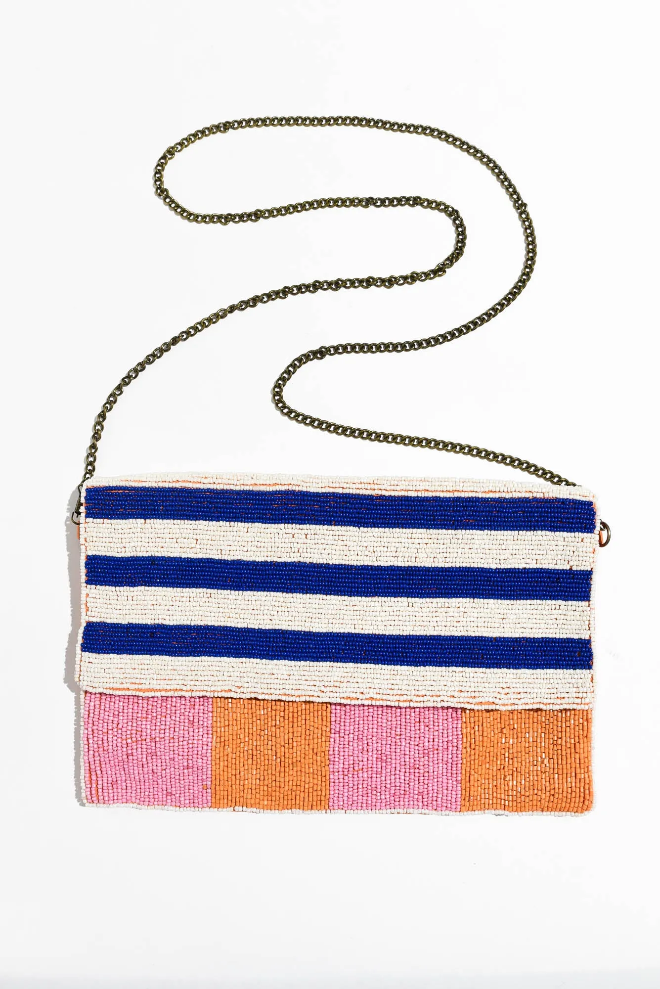 Lilibet Blue Stripe Beaded Clutch sold by Blue Bungalow