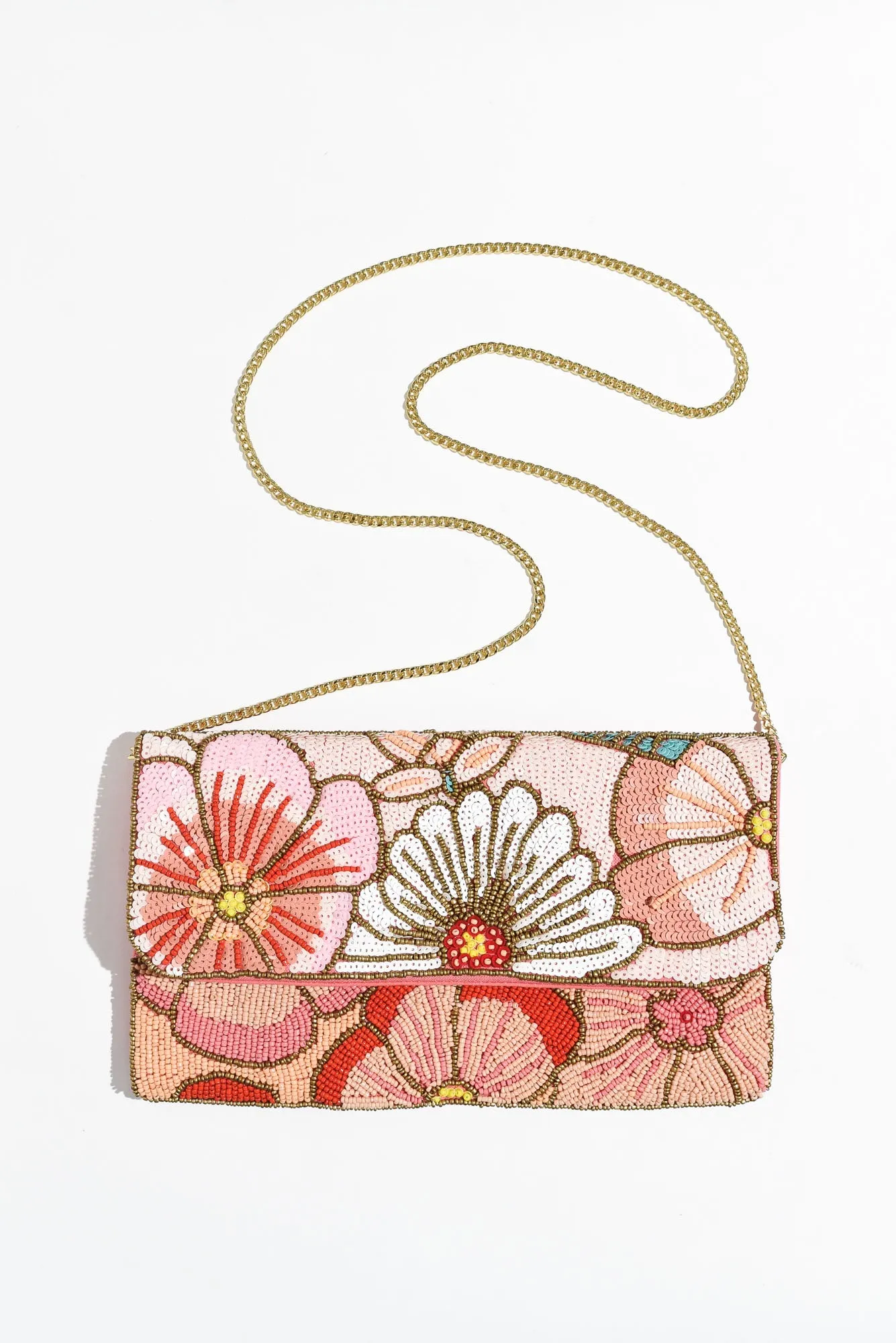 Mallory Pink Floral Beaded Clutch sold by Blue Bungalow