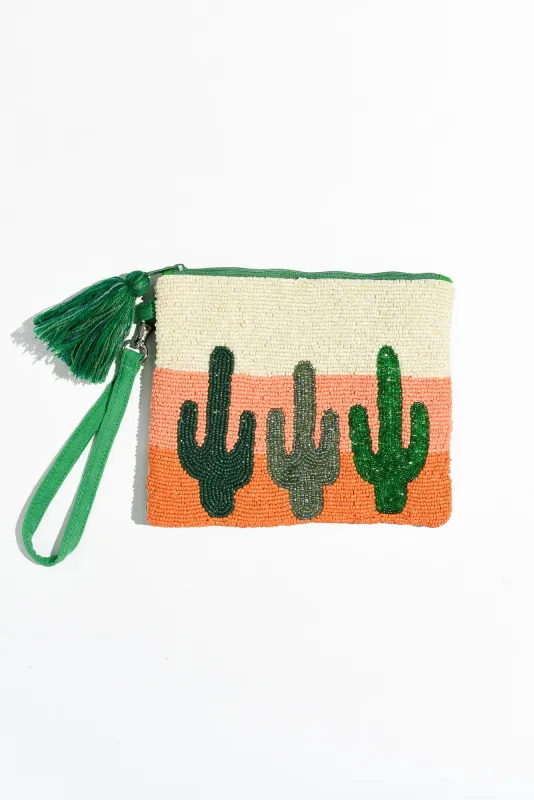 Ezra Green Cactus Beaded Clutch made by Blue Bungalow