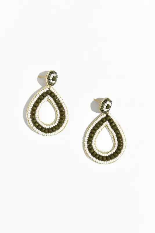 Arletta Khaki Beaded Drop Earrings sold by Blue Bungalow
