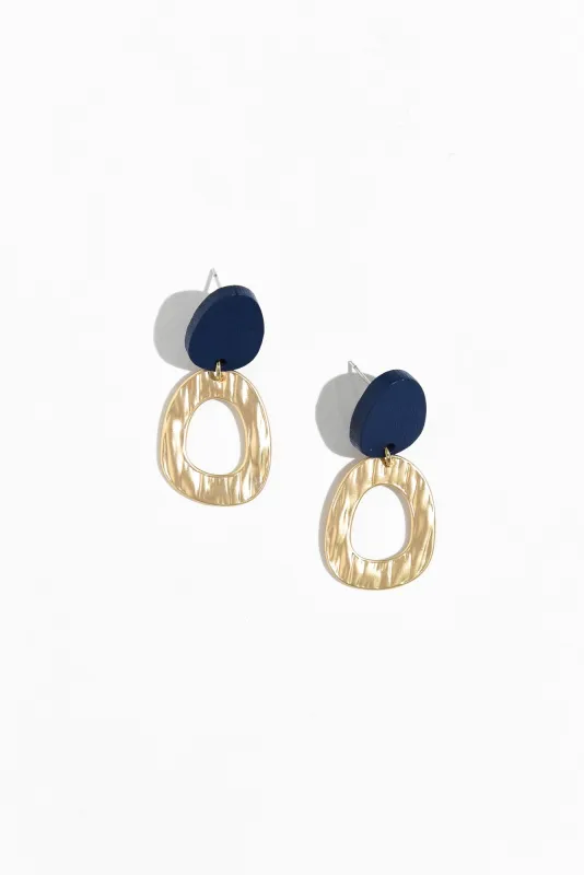 Silva Navy Circle Drop Earrings sold by Blue Bungalow