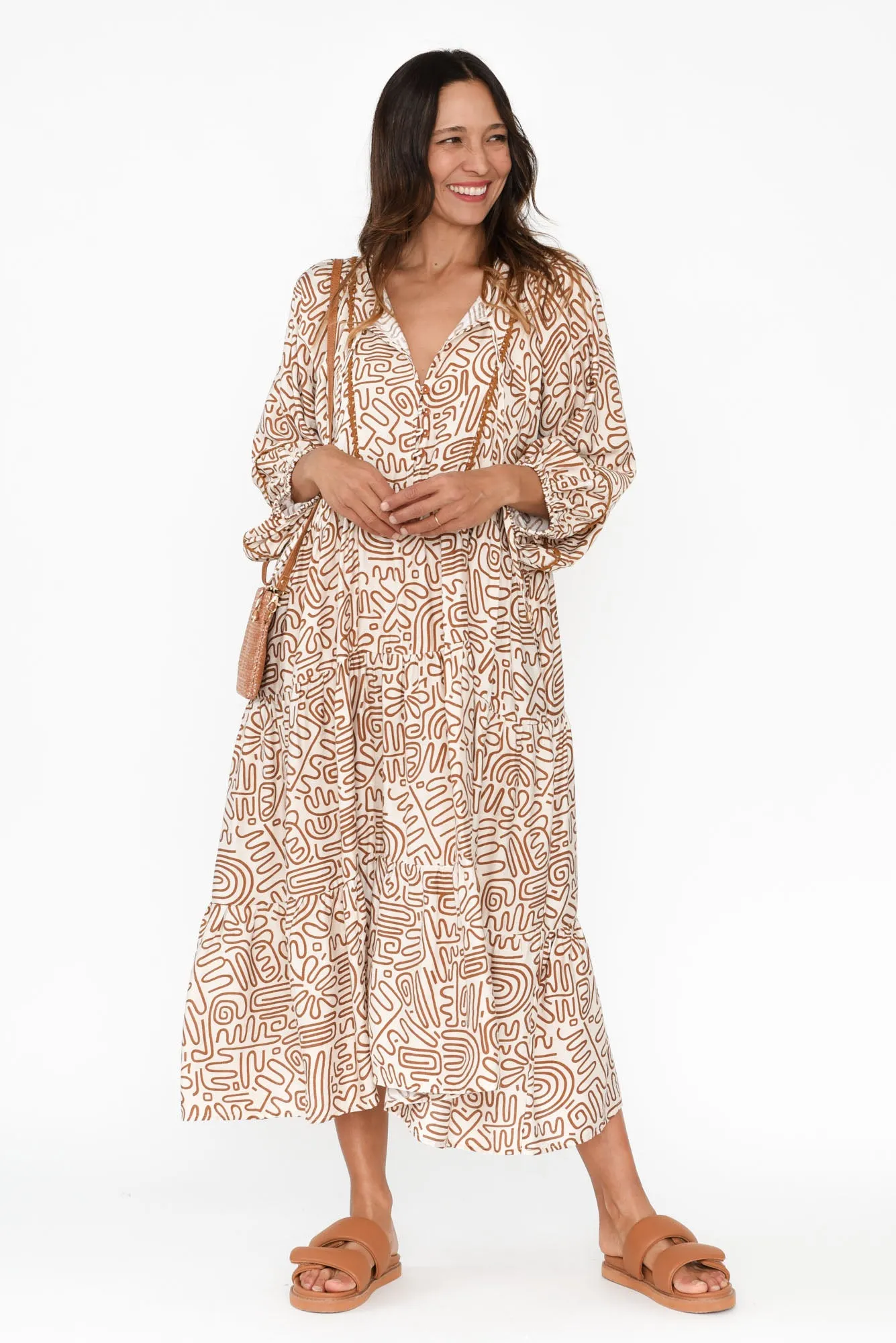 Tanaia Brown Abstract Sleeved Dress sold by Blue Bungalow product image thumbnail 2