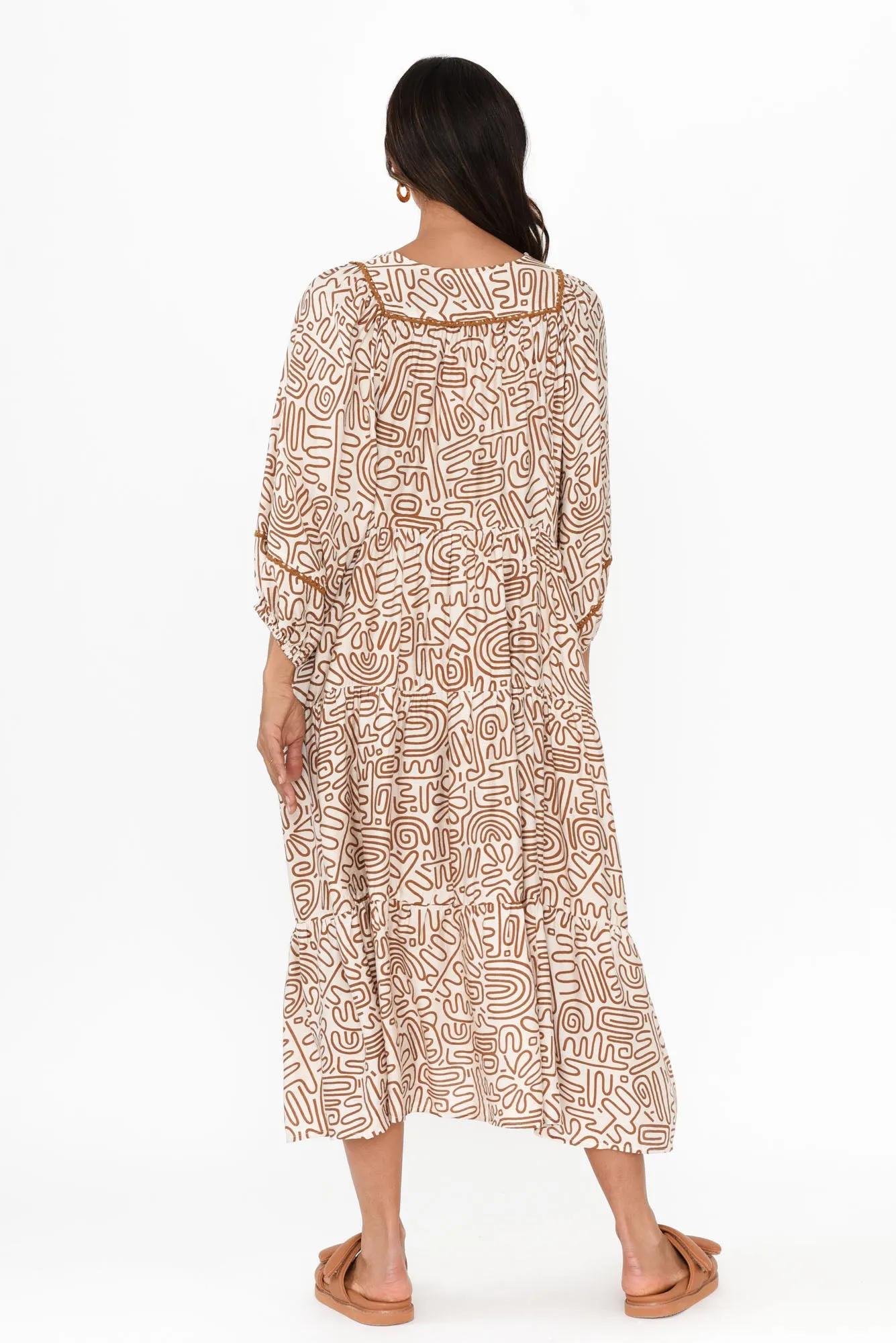 Tanaia Brown Abstract Sleeved Dress sold by Blue Bungalow product image thumbnail 4