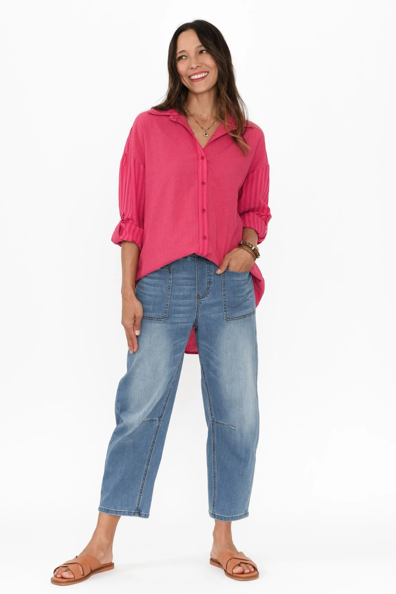 Myla Pink Stripe Cotton Shirt sold by Blue Bungalow product image thumbnail 2