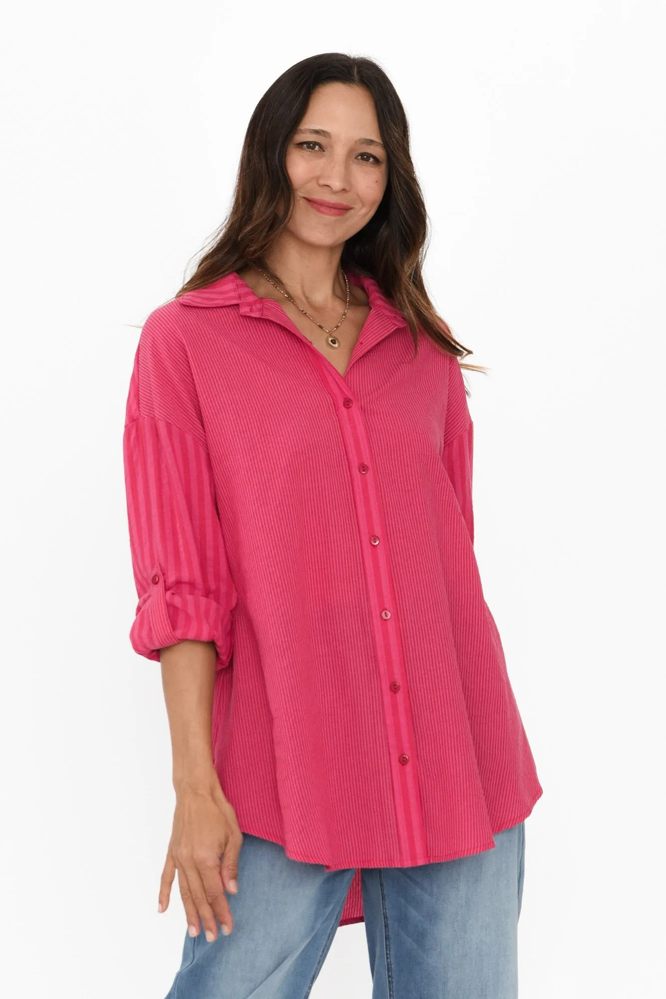 Myla Pink Stripe Cotton Shirt sold by Blue Bungalow