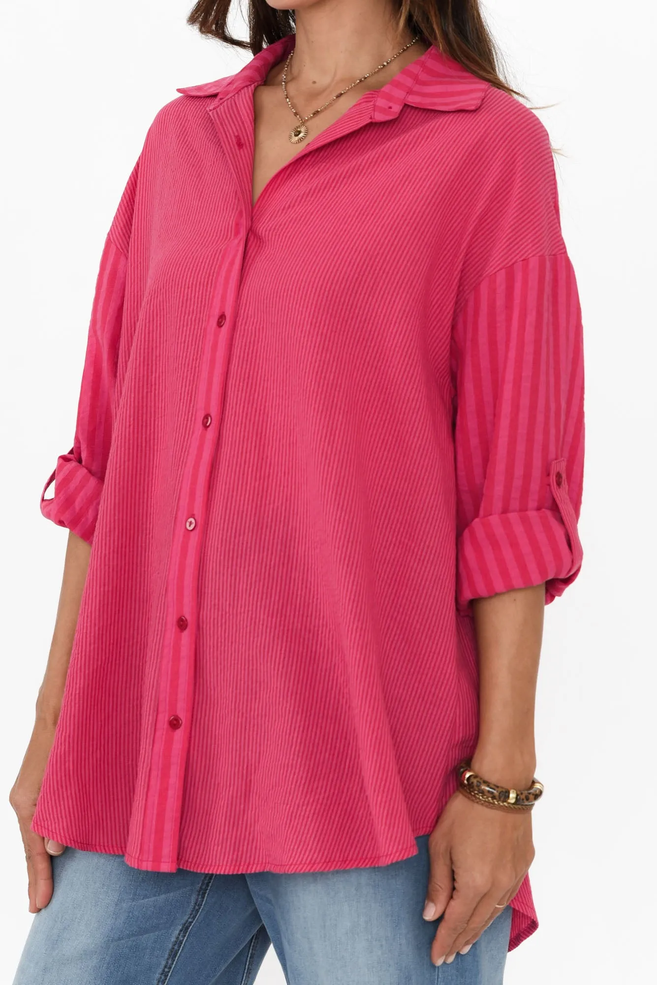 Myla Pink Stripe Cotton Shirt sold by Blue Bungalow product image thumbnail 5
