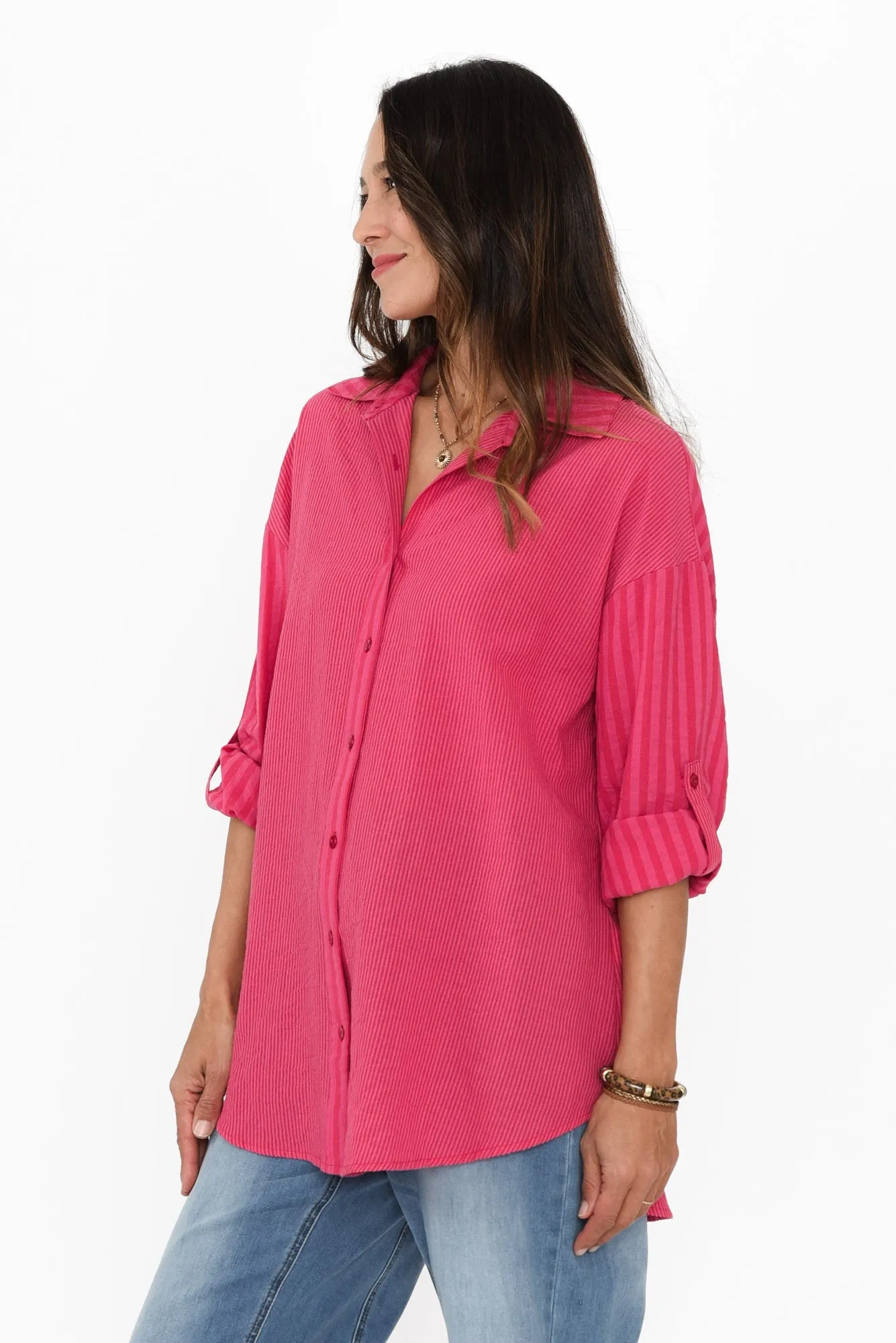 Myla Pink Stripe Cotton Shirt sold by Blue Bungalow product image thumbnail 3