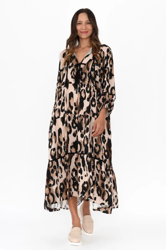 Ortega Brown Leopard Sleeved Dress sold by Blue Bungalow