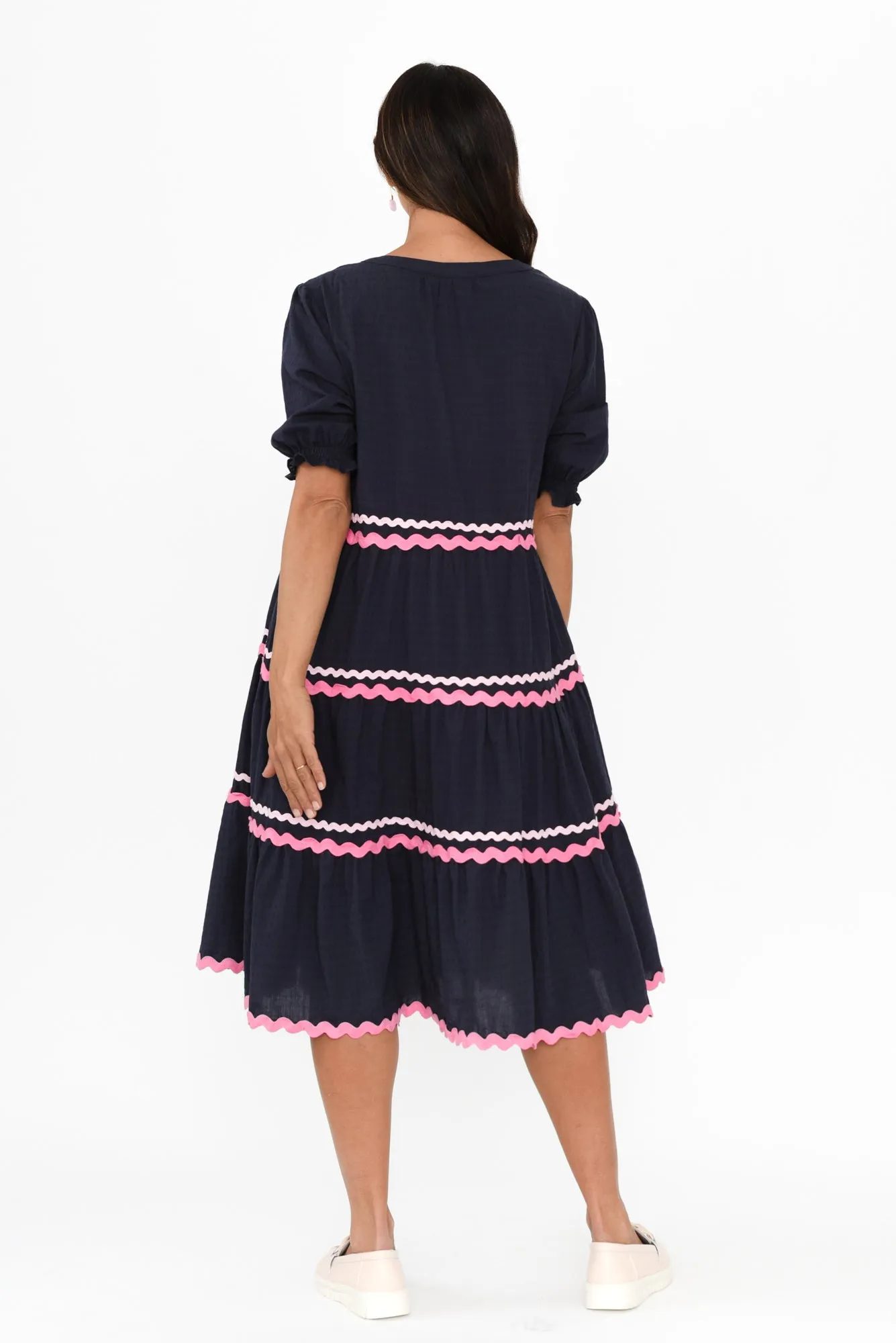 Sybella Navy Trim Cotton Midi Dress sold by Blue Bungalow product image thumbnail 4
