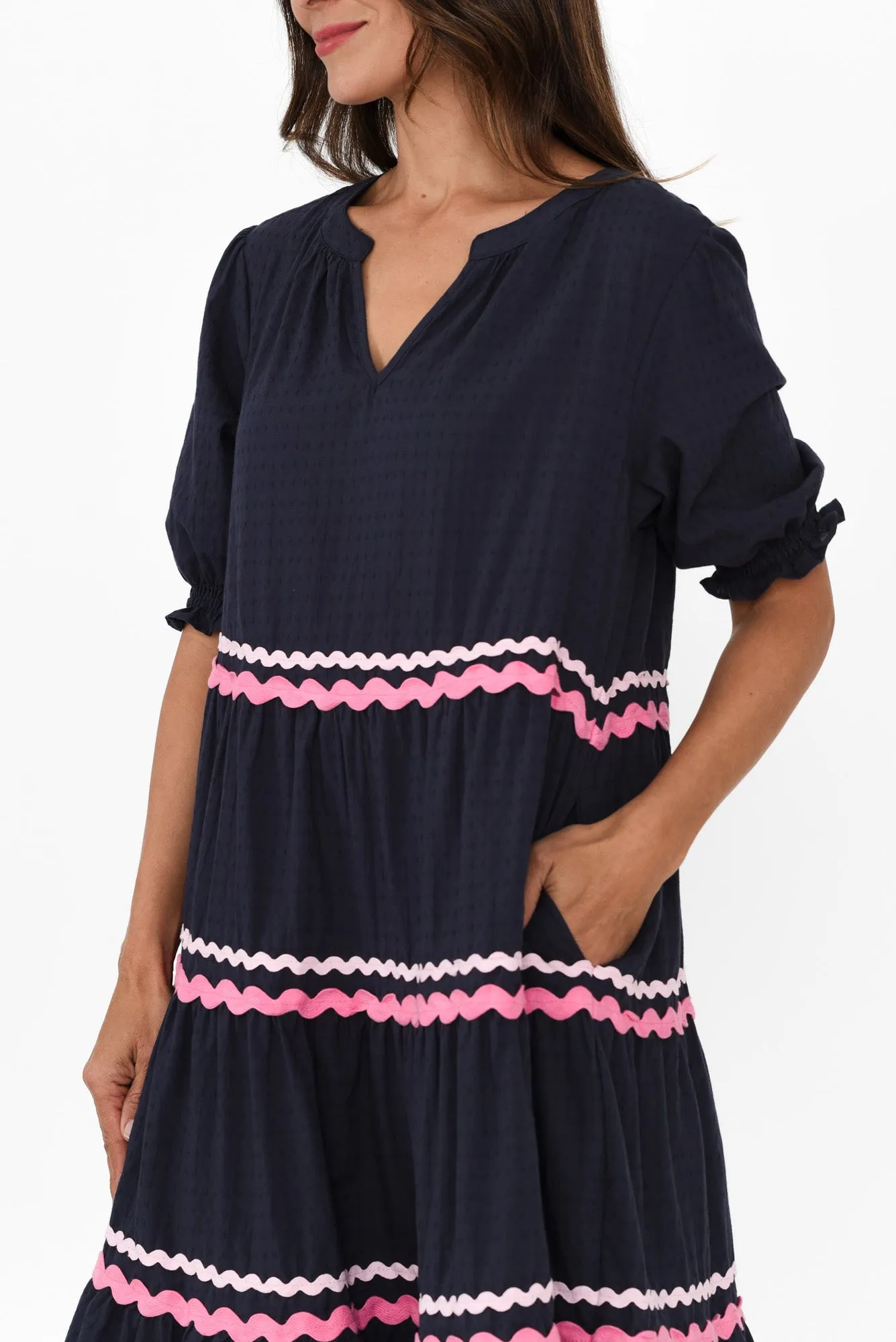 Sybella Navy Trim Cotton Midi Dress sold by Blue Bungalow product image thumbnail 5