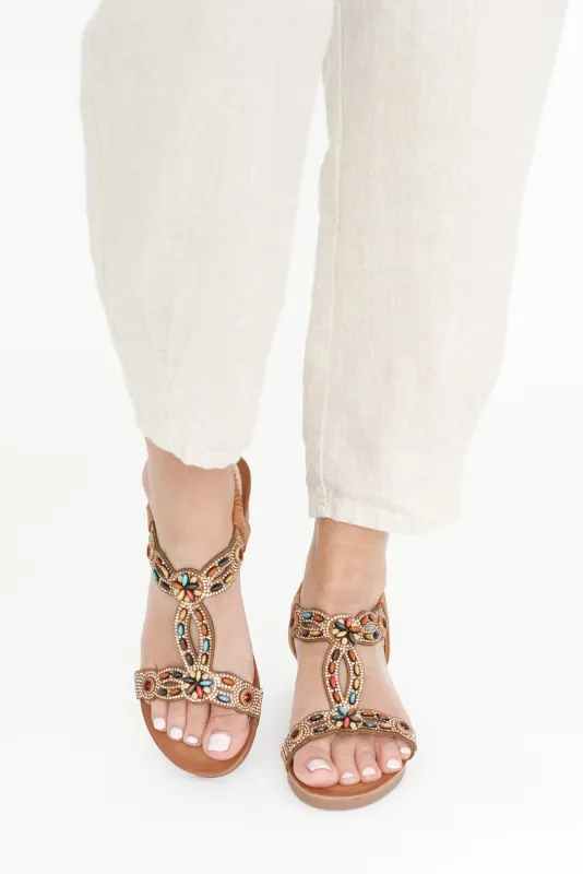 Sweets Tan Beaded Wedge Sandal sold by Blue Bungalow