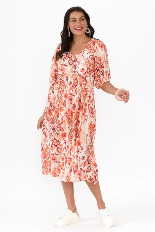 Gabriella Orange Floral Pocket Dress sold by Blue Bungalow