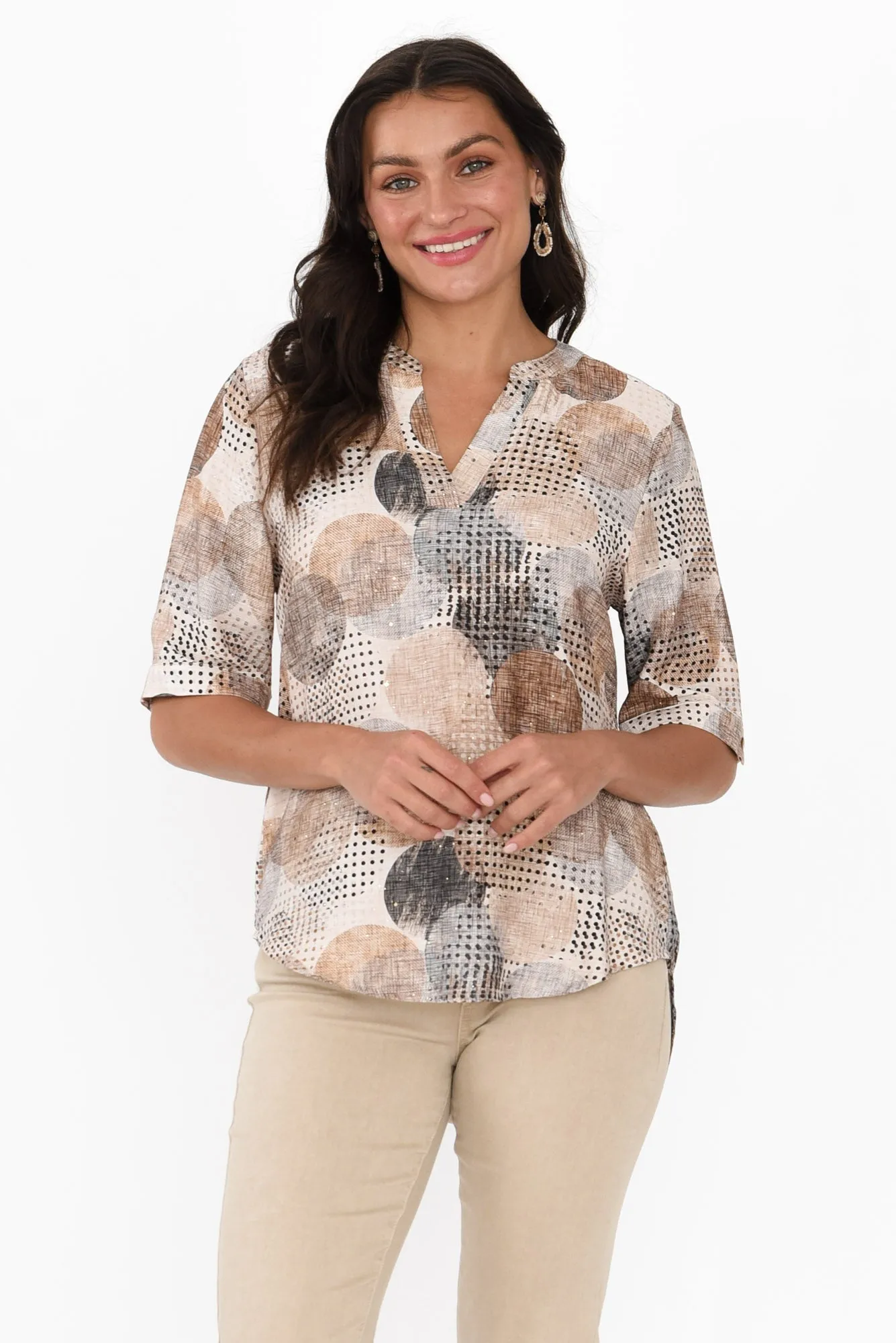 Alisa Brown Circle V Neck Top sold by Blue Bungalow