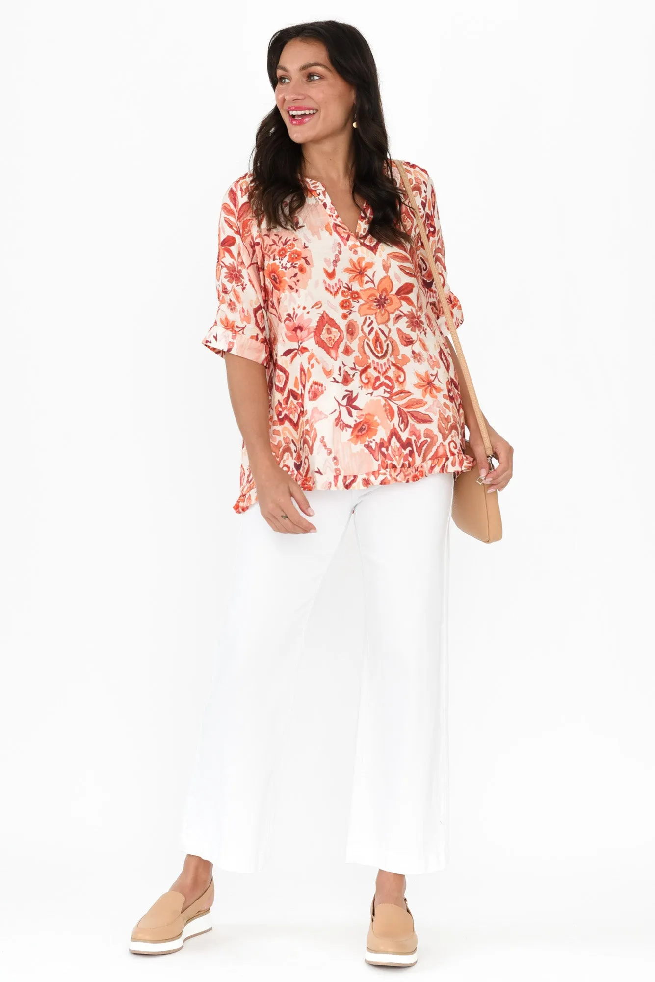 Ennis Orange Floral Frill Top sold by Blue Bungalow product image thumbnail 2