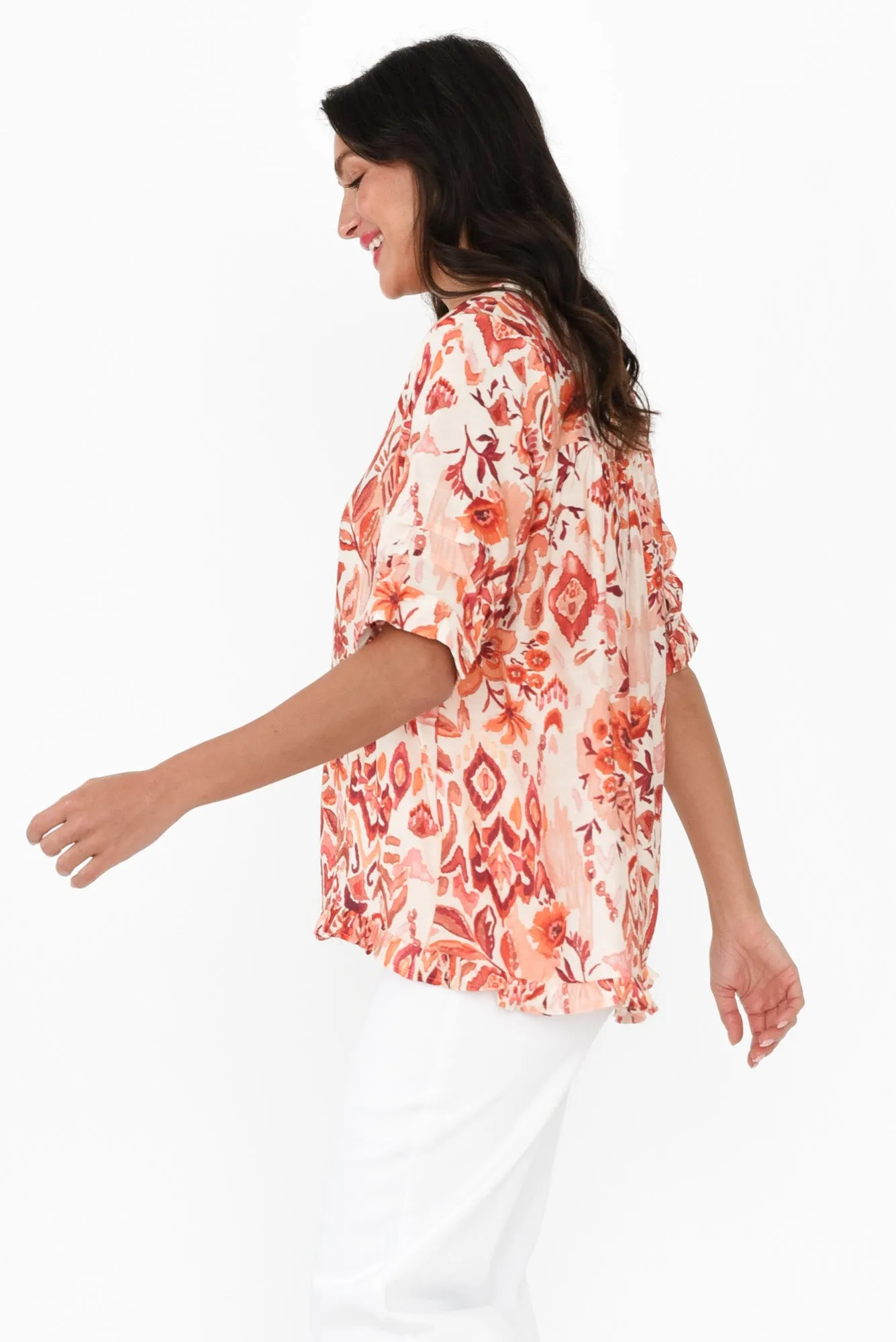 Ennis Orange Floral Frill Top sold by Blue Bungalow product image thumbnail 3