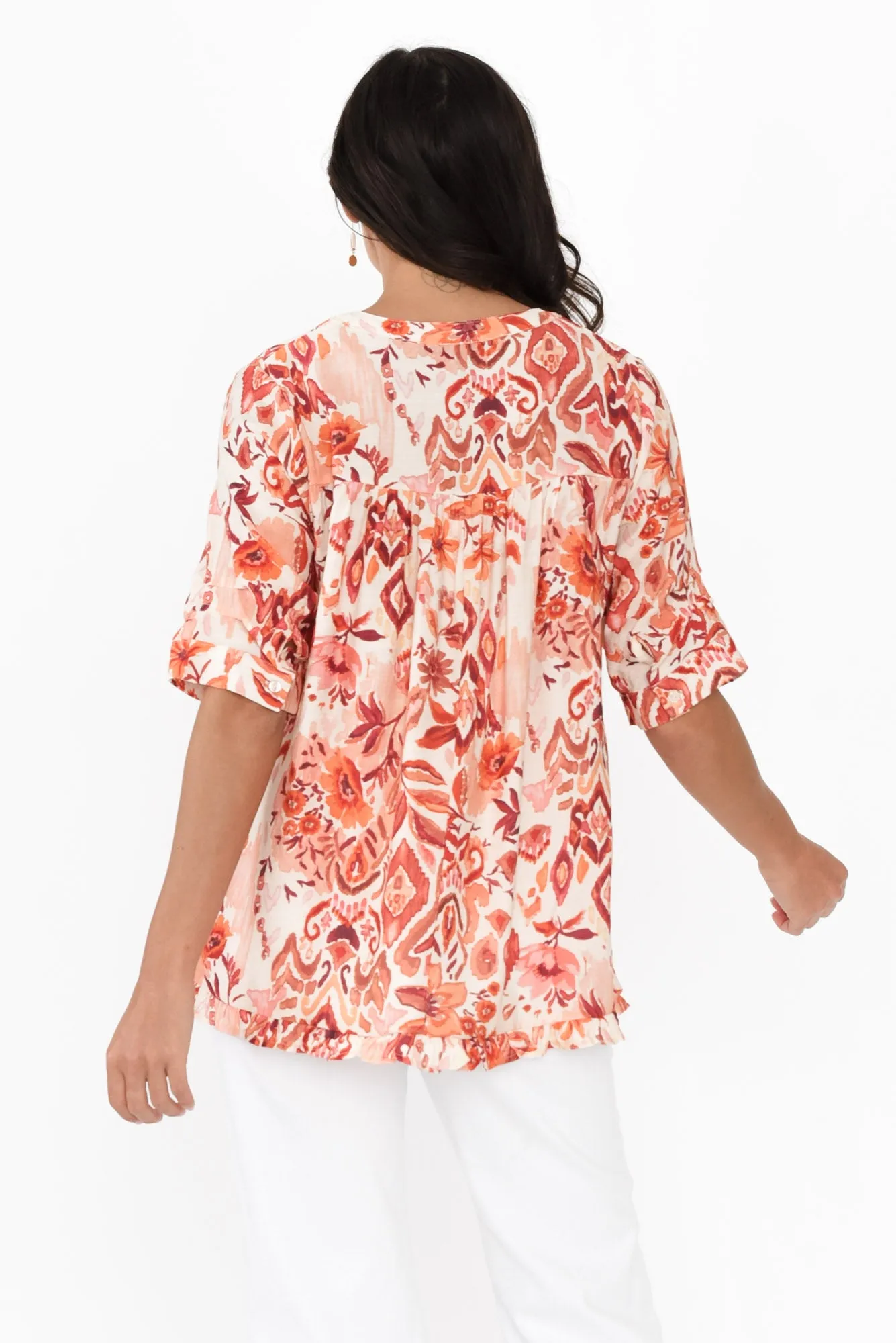 Ennis Orange Floral Frill Top sold by Blue Bungalow product image thumbnail 4