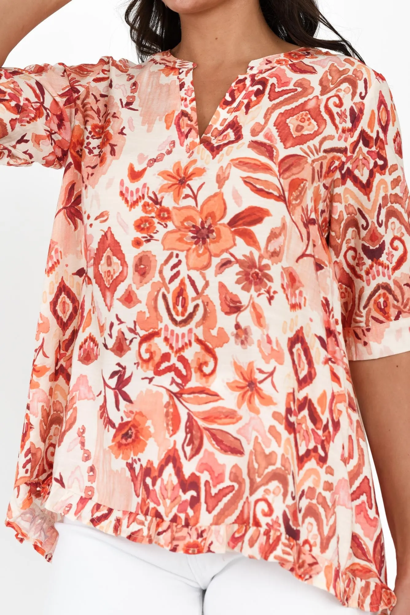 Ennis Orange Floral Frill Top sold by Blue Bungalow product image thumbnail 5