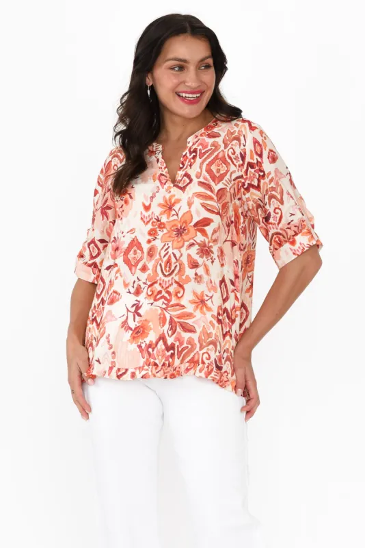 Ennis Orange Floral Frill Top sold by Blue Bungalow