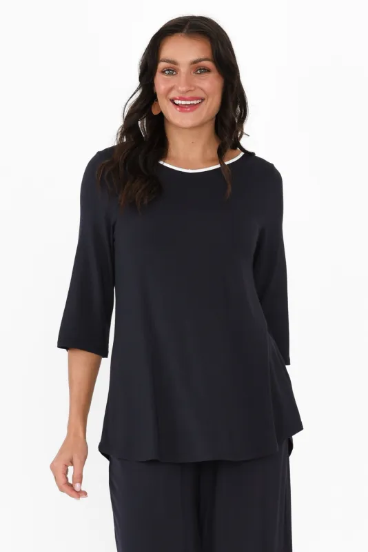 Tilly Navy Contrast 3/4 Sleeve Micro Modal Tee sold by Blue Bungalow