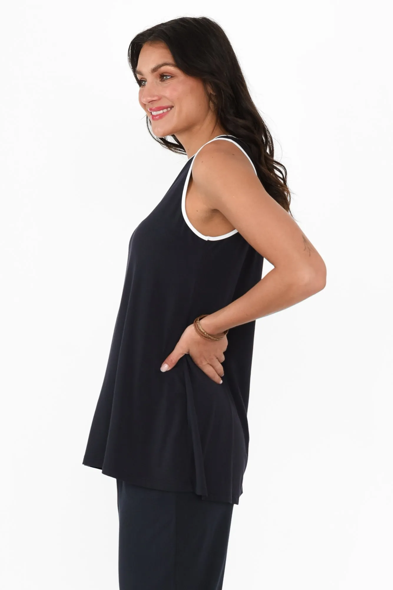 Gracie Navy Contrast Micro Modal Tank sold by Blue Bungalow product image thumbnail 3