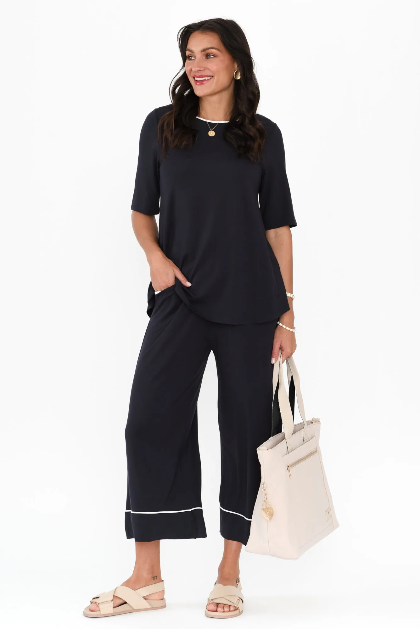 Buttery Navy Contrast Half Sleeve Tee sold by Blue Bungalow product image thumbnail 2