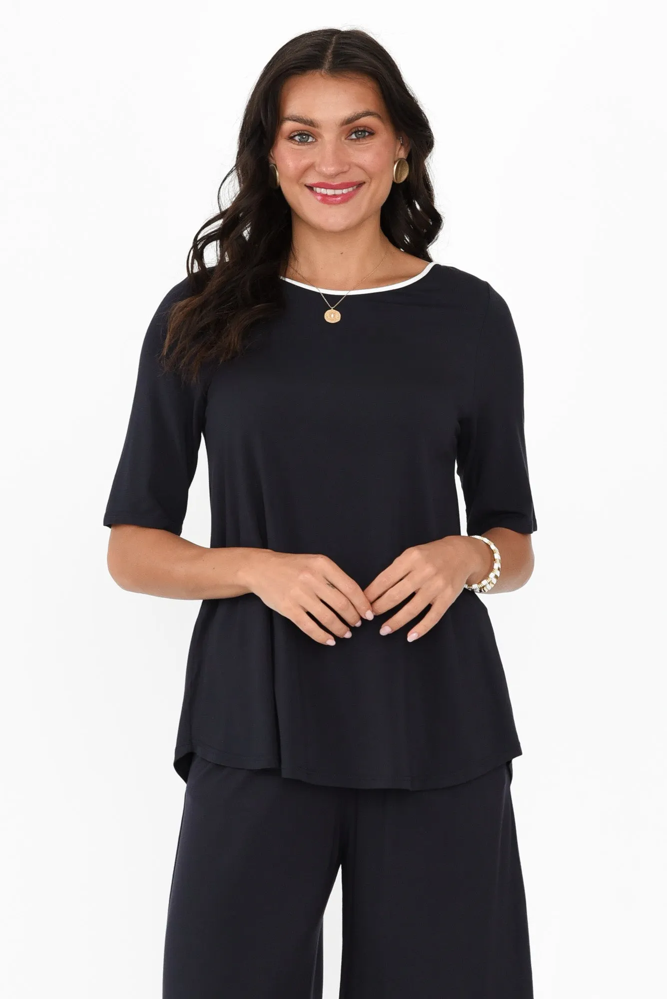 Buttery Navy Contrast Half Sleeve Tee sold by Blue Bungalow