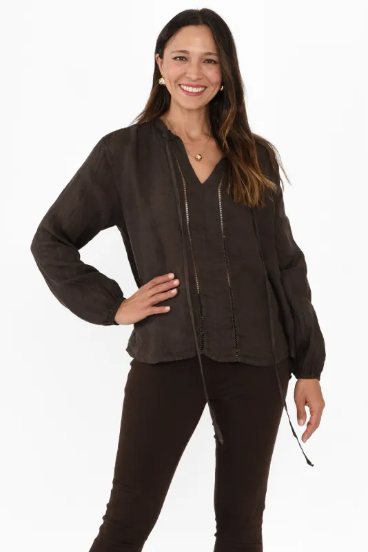 Theta Chocolate Linen Tie Top sold by Blue Bungalow