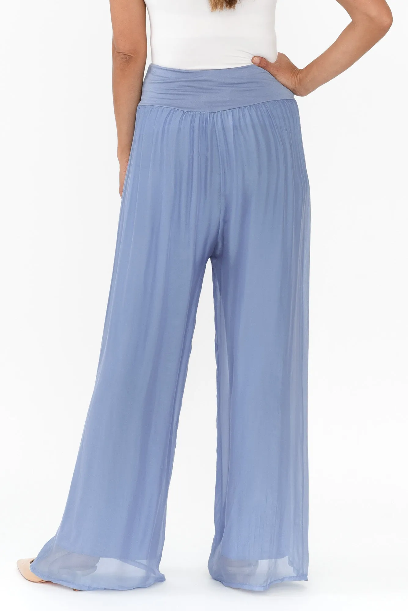 Laurier Blue Silk Wide Leg Pants sold by Blue Bungalow product image thumbnail 3