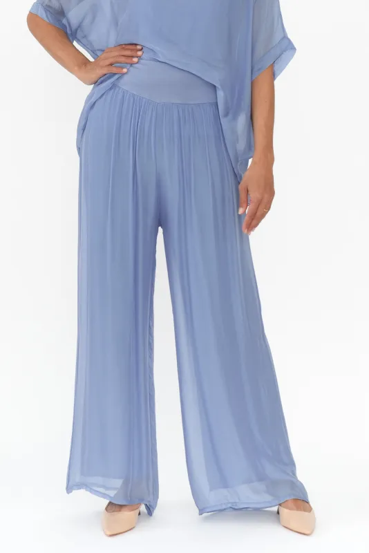 Laurier Blue Silk Wide Leg Pants sold by Blue Bungalow