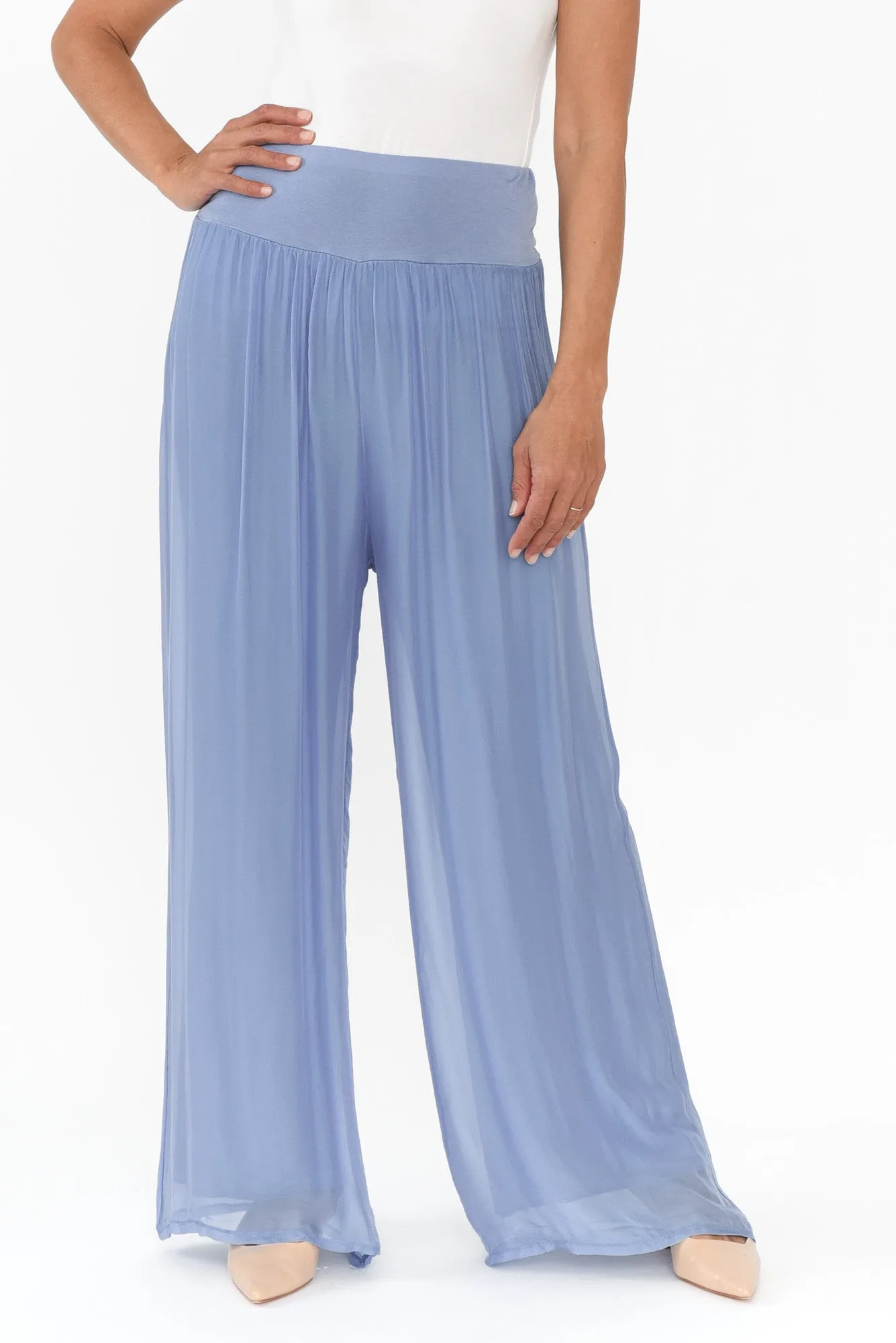 Laurier Blue Silk Wide Leg Pants sold by Blue Bungalow product image thumbnail 5