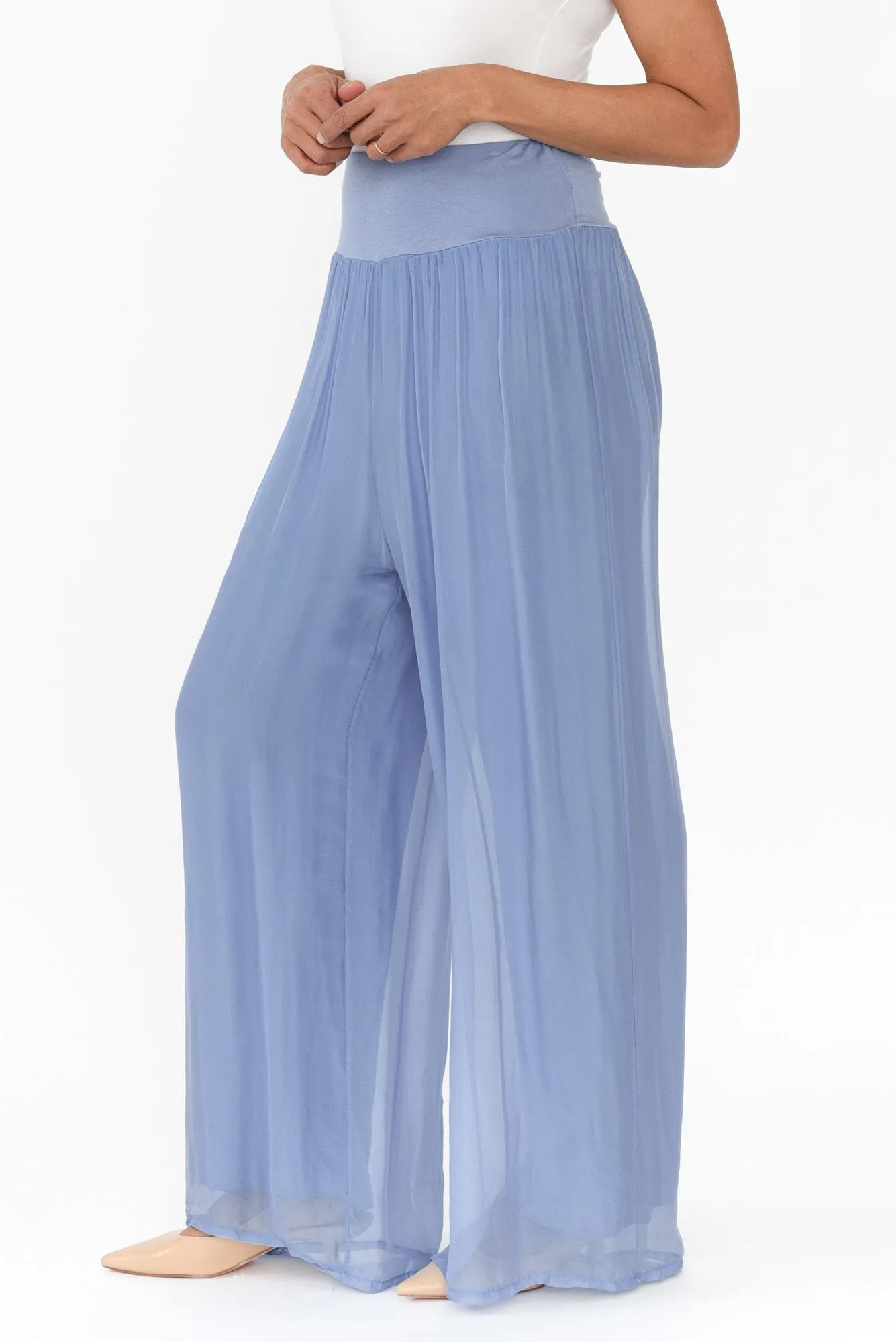 Laurier Blue Silk Wide Leg Pants sold by Blue Bungalow product image thumbnail 2