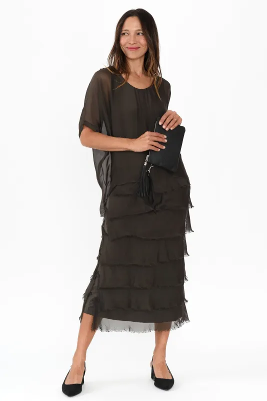 Katerina Chocolate Silk Overlay Maxi Dress sold by Blue Bungalow