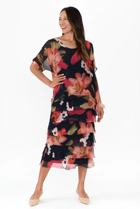 Katerina Navy Petal Silk Overlay Maxi Dress sold by Blue Bungalow