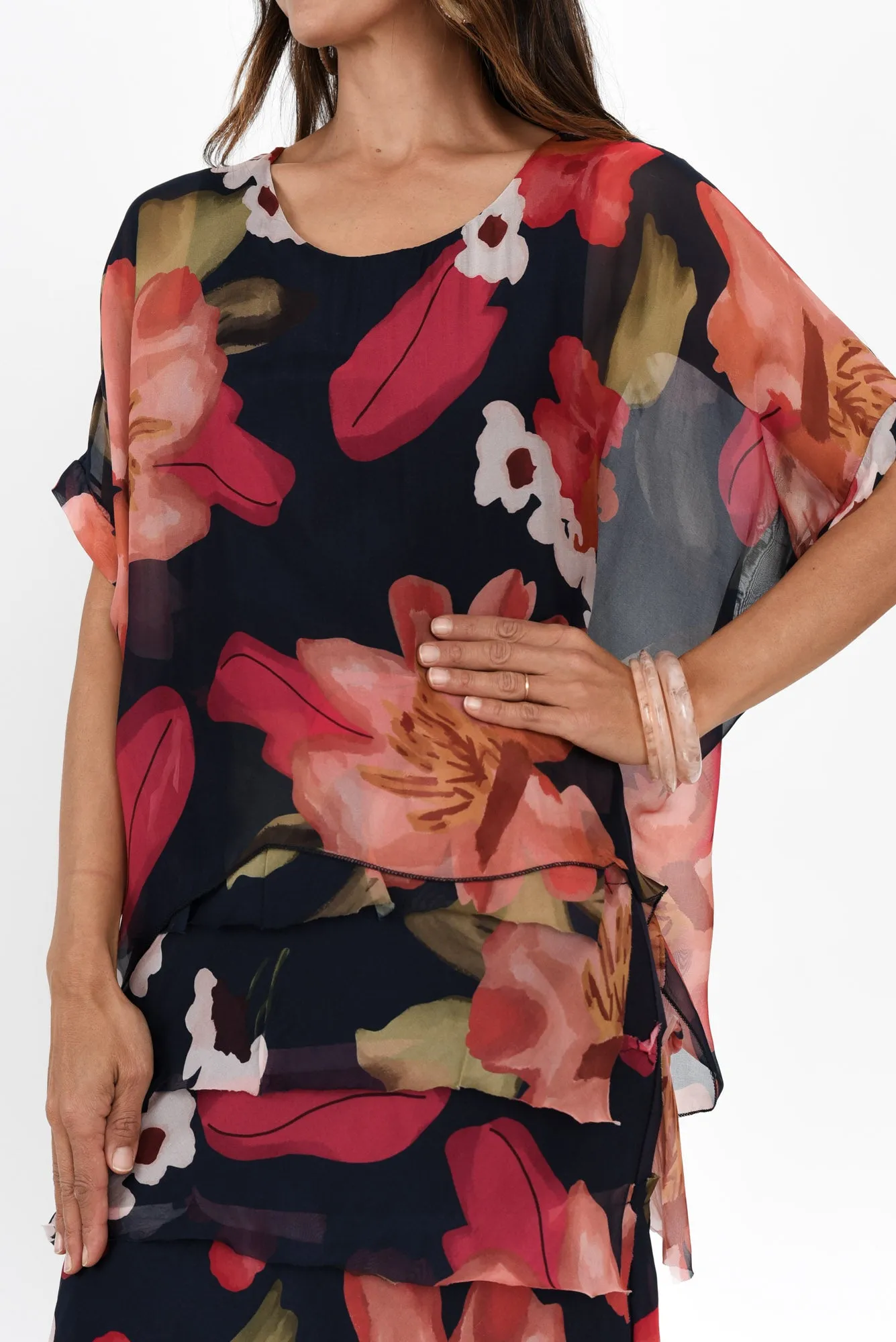 Katerina Navy Petal Silk Overlay Maxi Dress sold by Blue Bungalow product image thumbnail 5