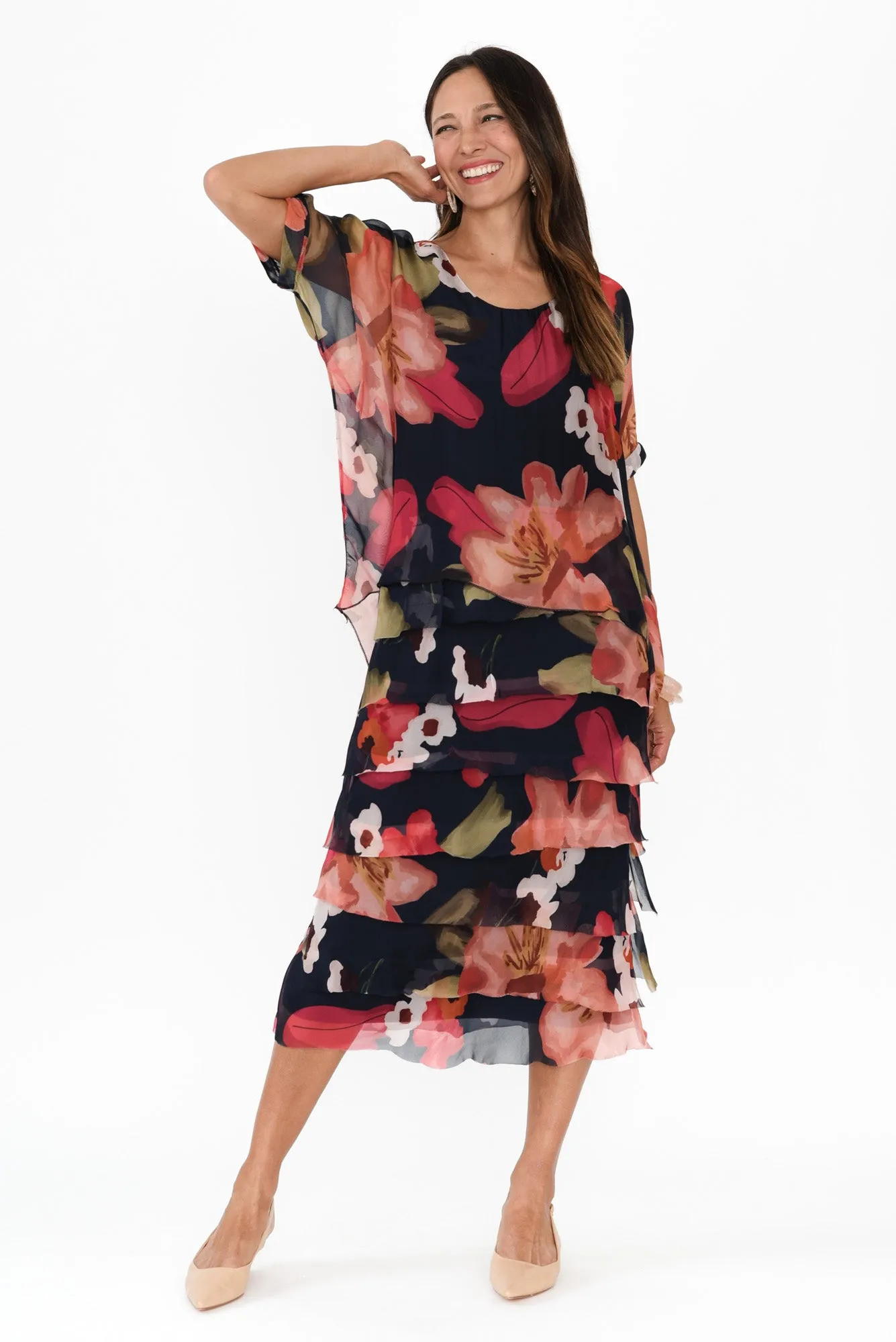 Katerina Navy Petal Silk Overlay Maxi Dress sold by Blue Bungalow product image thumbnail 2